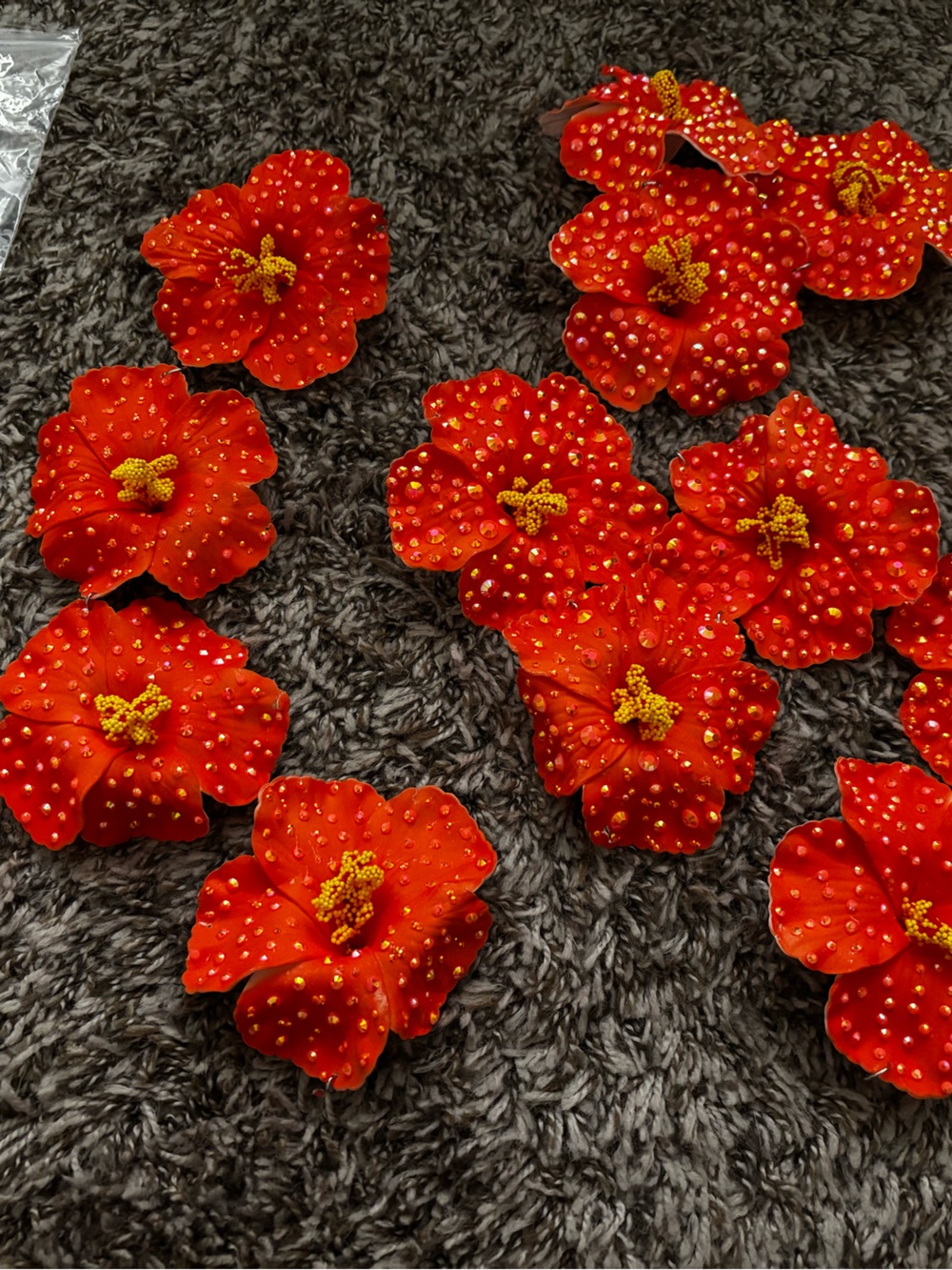 Rhinestoned Orange foam hibiscus flowers, 14 Set - Women Accessories